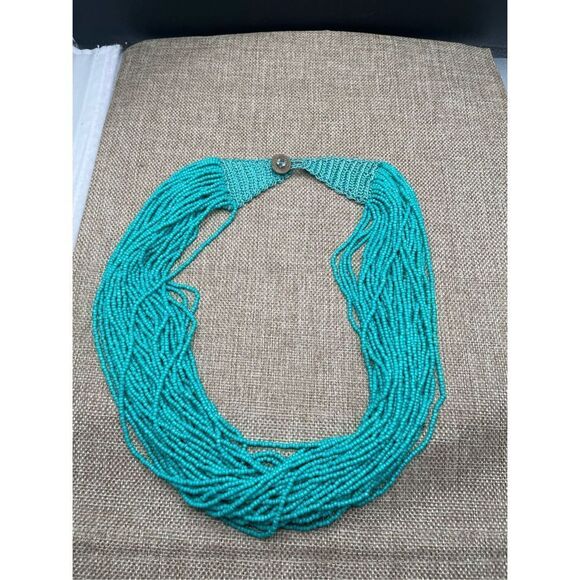 Kenneth Jay Lane Vintage Seed Bead Turquoise Color Multi-strand Necklace Stateme - Picture 4 of 9